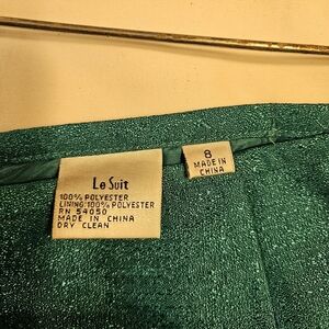 Le Suit Shimmering Teal Jacket An Skirt Set